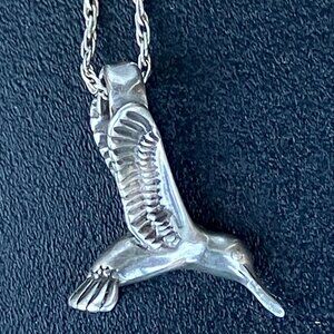 Silver Hummingbird Charm Pendant and 13" 925 Silver Necklace